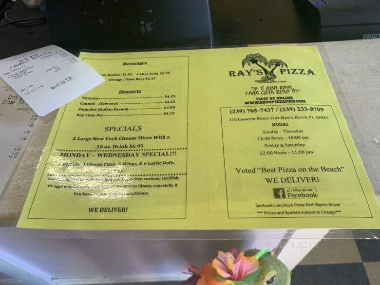 Ray's Pizza - Fort Myers Beach, FL menu_pic