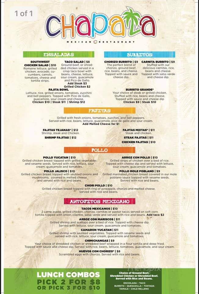 Chapala's Mexican Restaurant - Fort Walton Beach, FL menu_pic