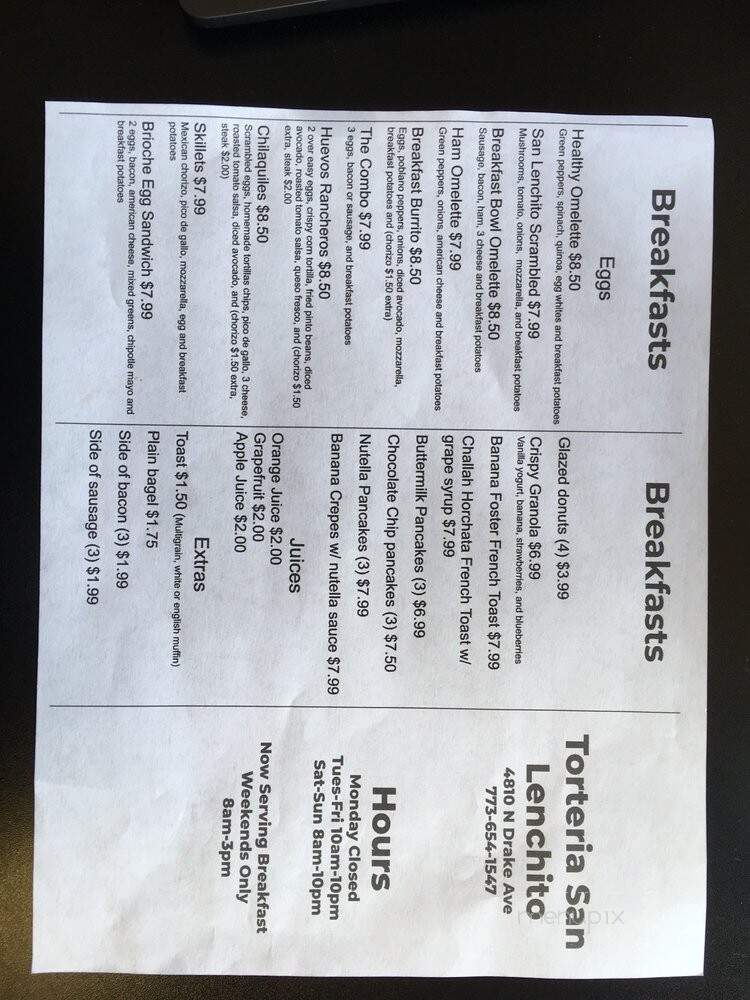 Torteria San Lenchito - Chicago, IL menu_pic
