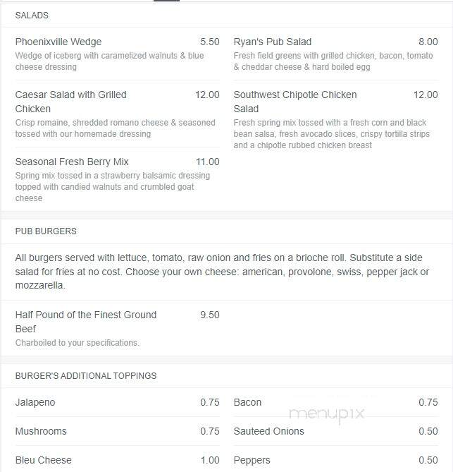 PJ Ryan's Pub - Phoenixville, PA menu_pic