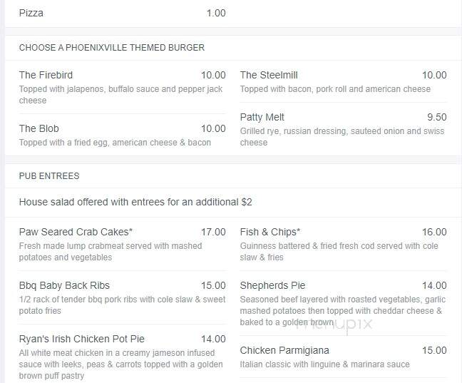 PJ Ryan's Pub - Phoenixville, PA menu_pic