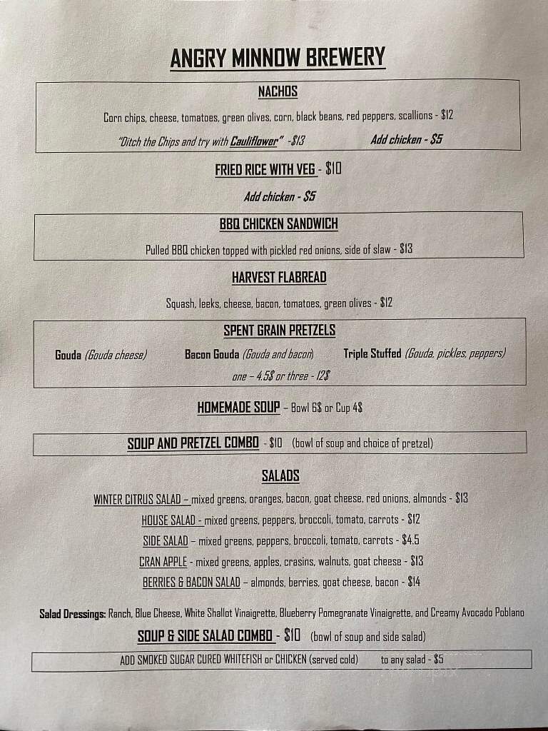 Angry Minnow - Hayward, WI menu_pic