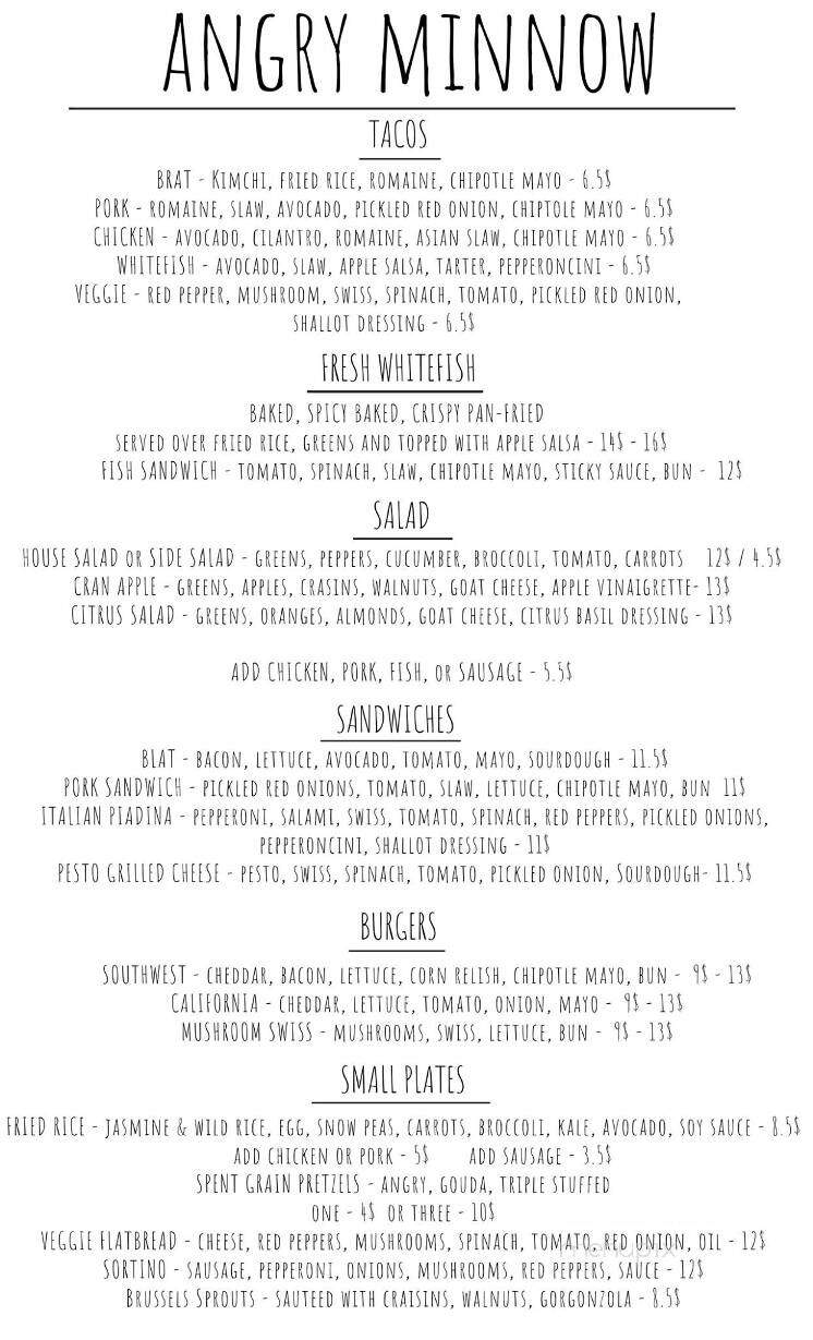 Angry Minnow - Hayward, WI menu_pic