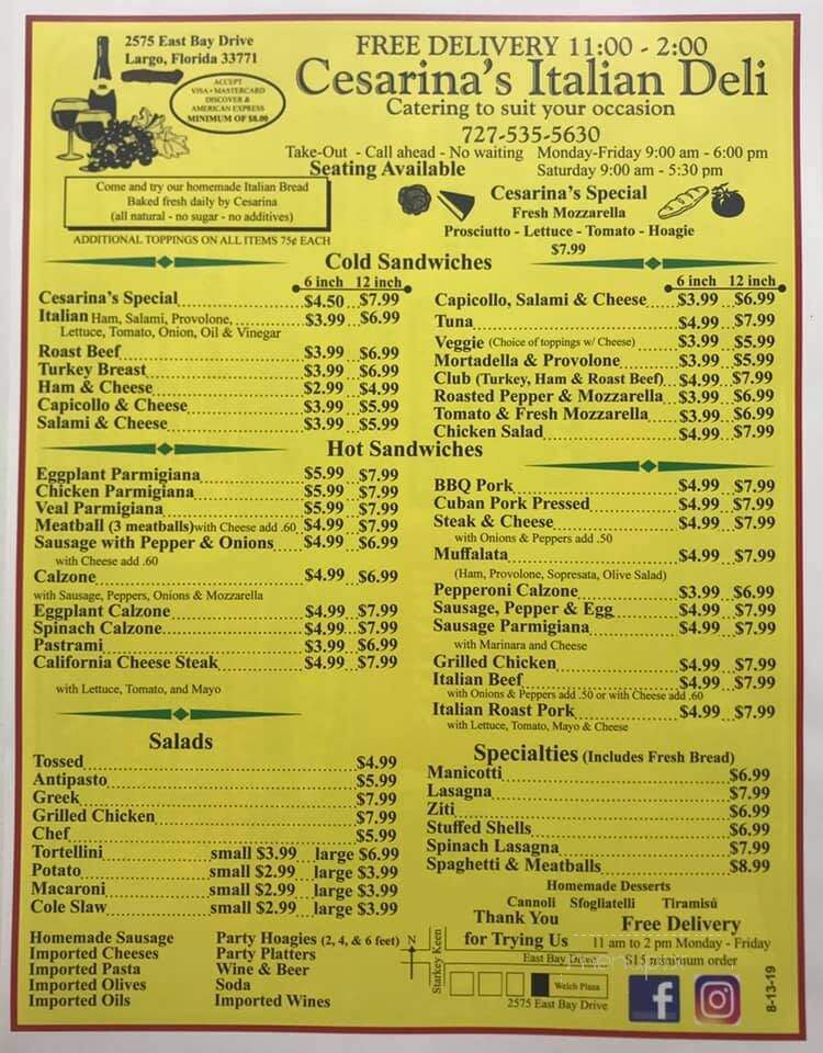 Cesarina Italian Deli & Bakery - Largo, FL menu_pic
