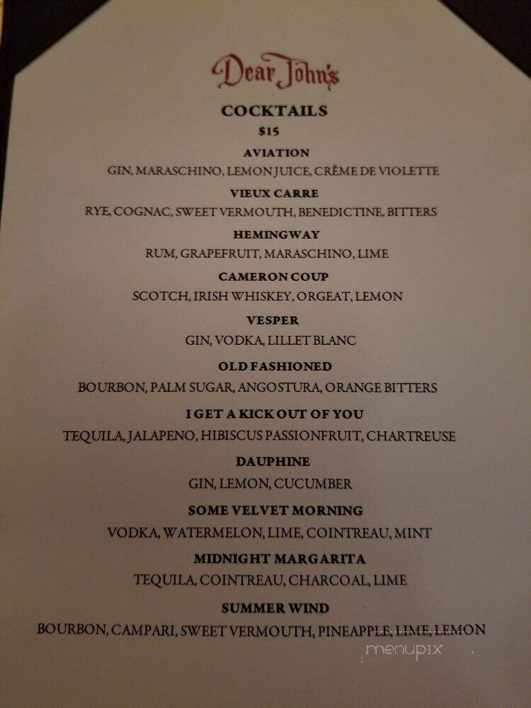 Dear John's - Culver City, CA menu_pic