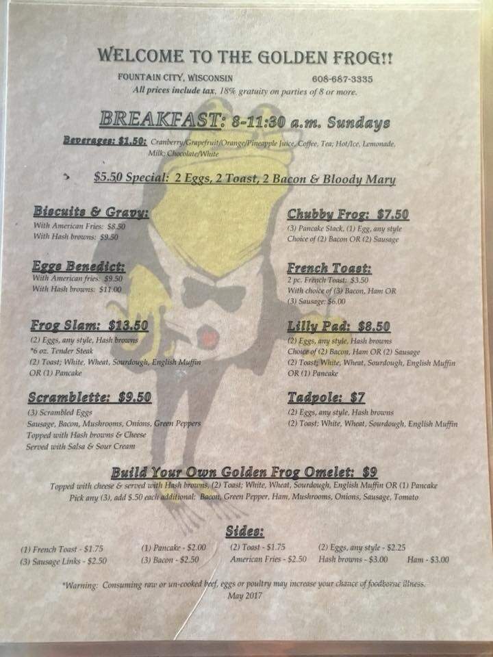 Golden Frog - Fountain City, WI menu_pic