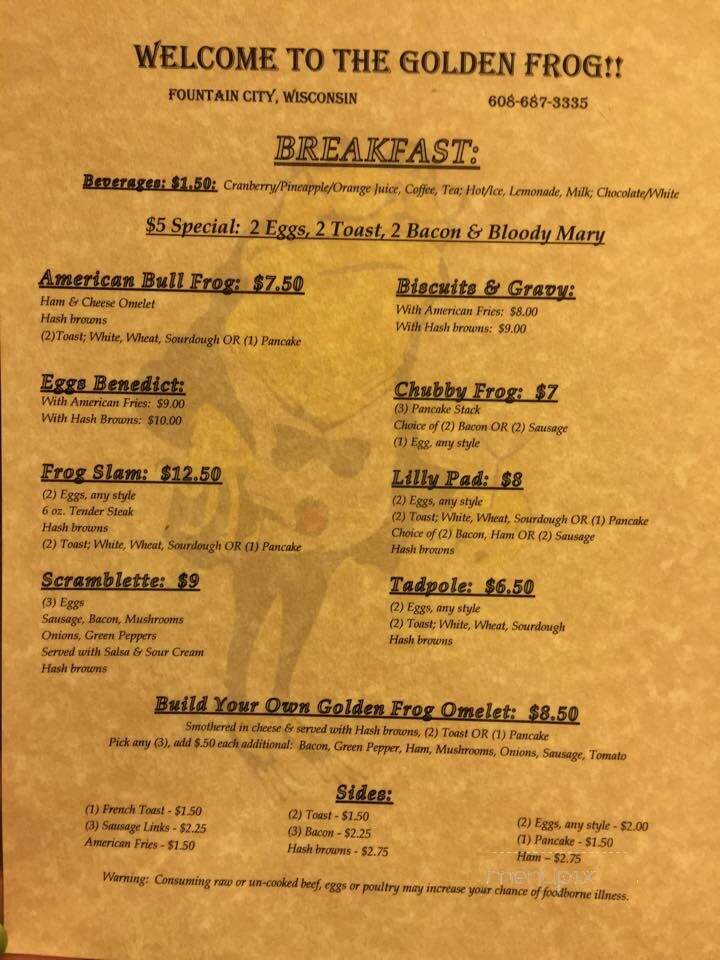 Golden Frog - Fountain City, WI menu_pic