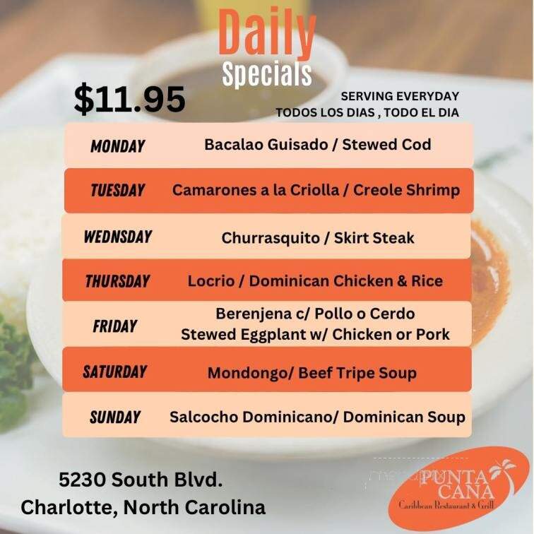 Punta Cana Caribbean Restaurant & Grill - Charlotte, NC menu_pic