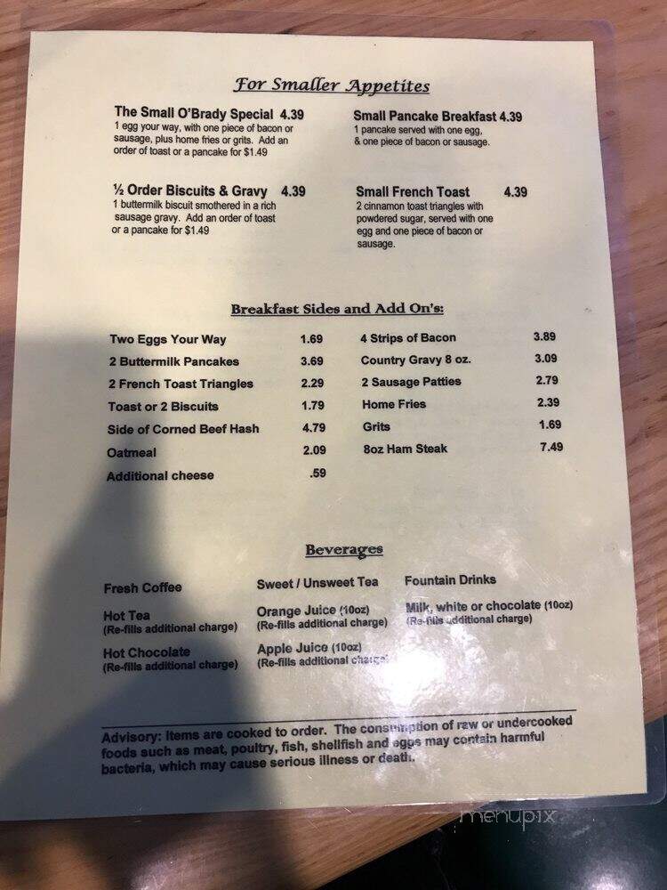 Beef O'Brady's - Clewiston, FL menu_pic