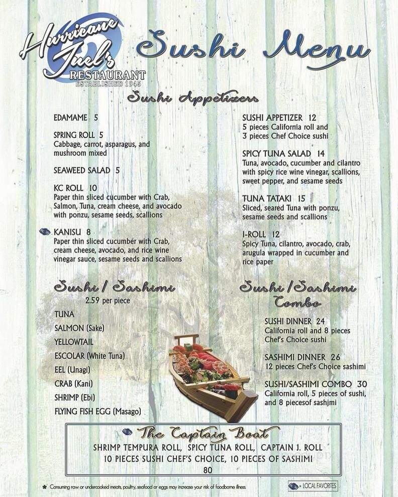 Hurricane Seafood Restaurant - Little River, SC menu_pic