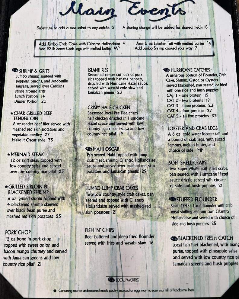 Hurricane Seafood Restaurant - Little River, SC menu_pic