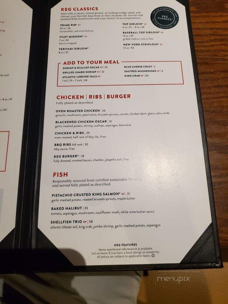 Keg Steakhouse Bar - Oro Valley - Tucson - Tucson, AZ menu_pic