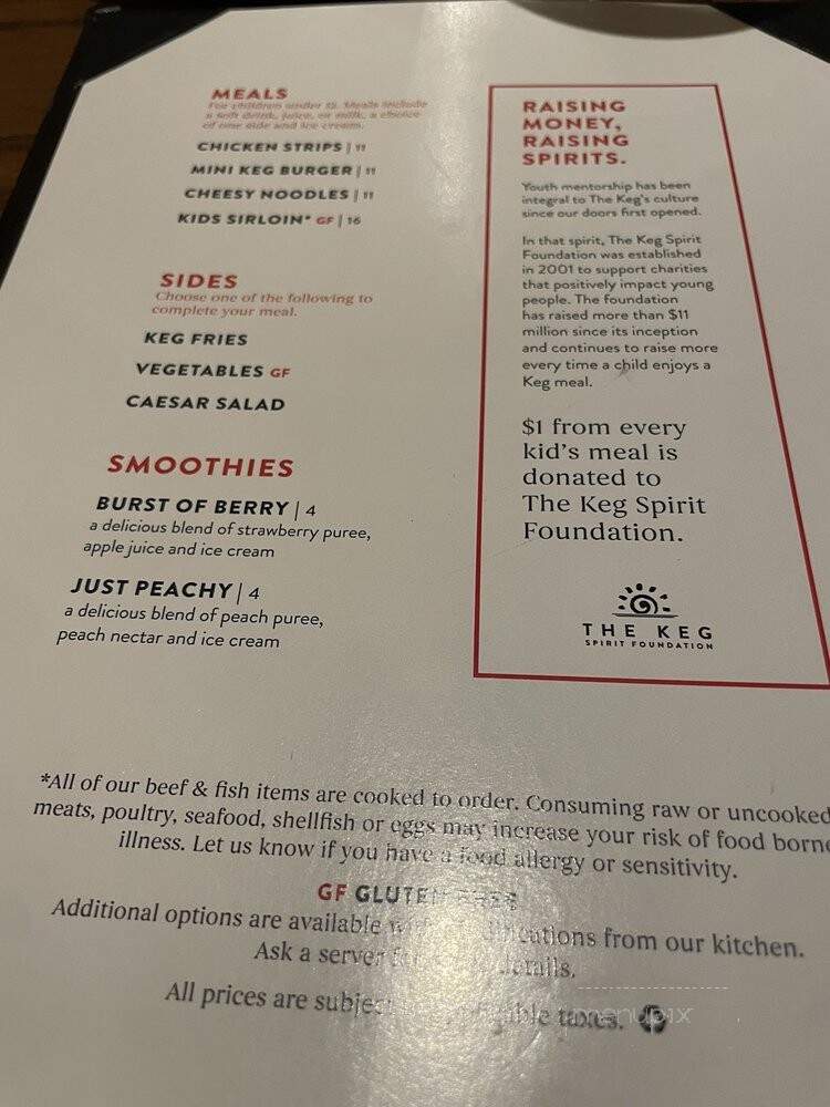 Keg Steakhouse Bar - Oro Valley - Tucson - Tucson, AZ menu_pic