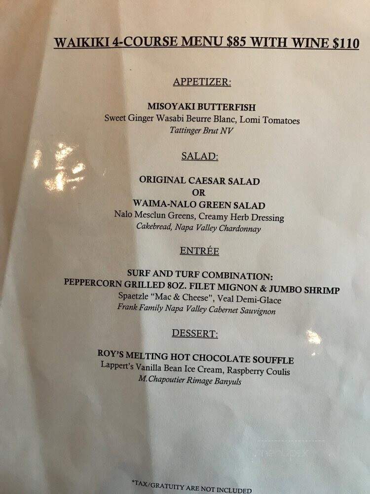 Roy's Restaurant - Honolulu, HI menu_pic