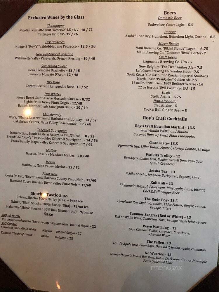 Roy's Restaurant - Honolulu, HI menu_pic