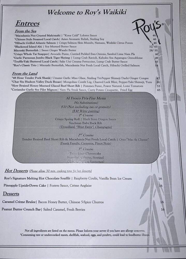 Roy's Restaurant - Honolulu, HI menu_pic