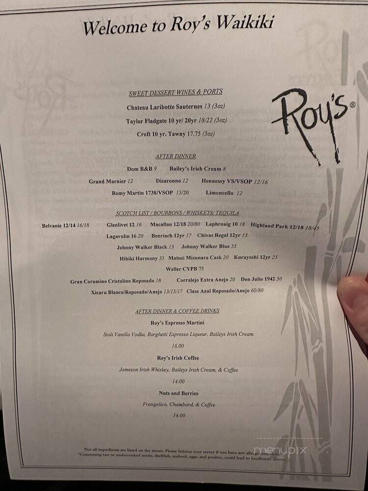 Roy's Restaurant - Honolulu, HI menu_pic