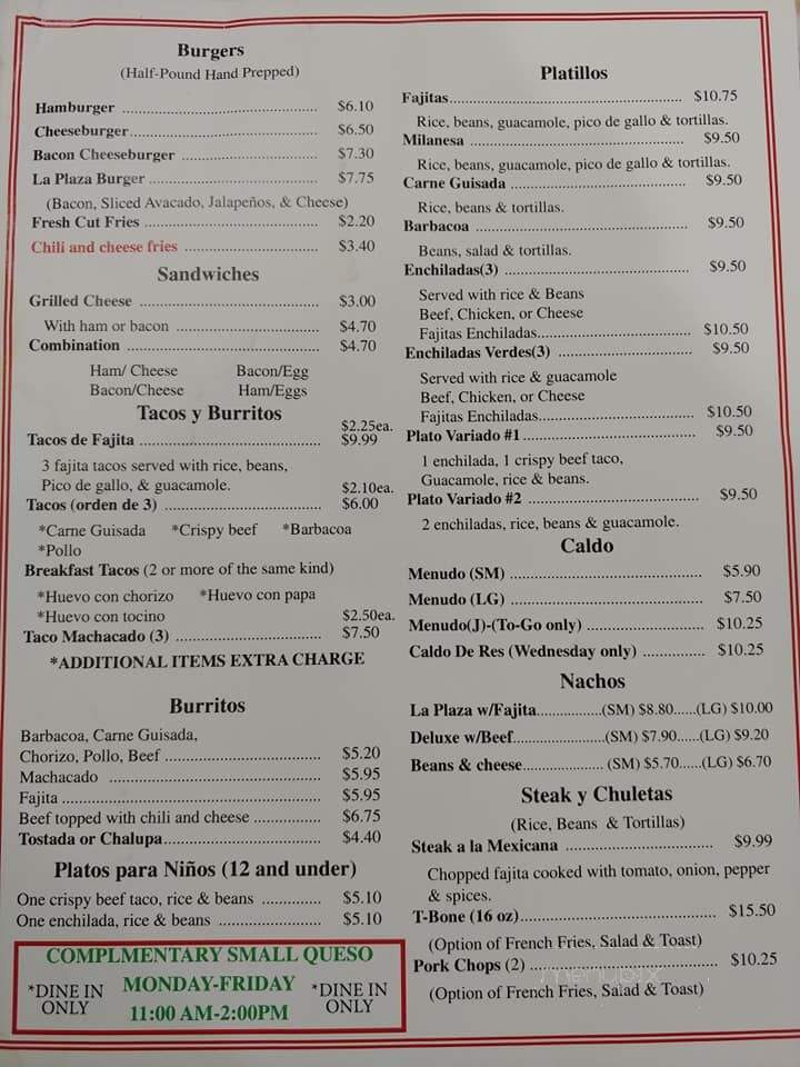 La Plaza Mexican Restaurant - Houston, TX menu_pic