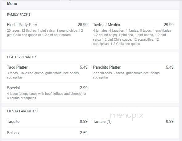 Pancho's Mexican Buffet - Fort Worth, TX menu_pic