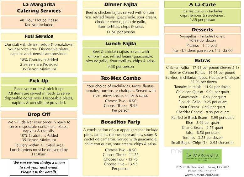 La Margarita - Irving, TX menu_pic