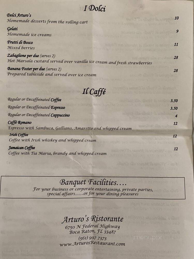 Arturo's Ristorante - Boca Raton, FL menu_pic
