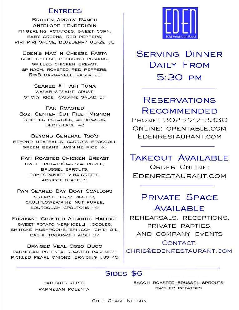 Eden Cafe - Rehoboth Beach, DE menu_pic