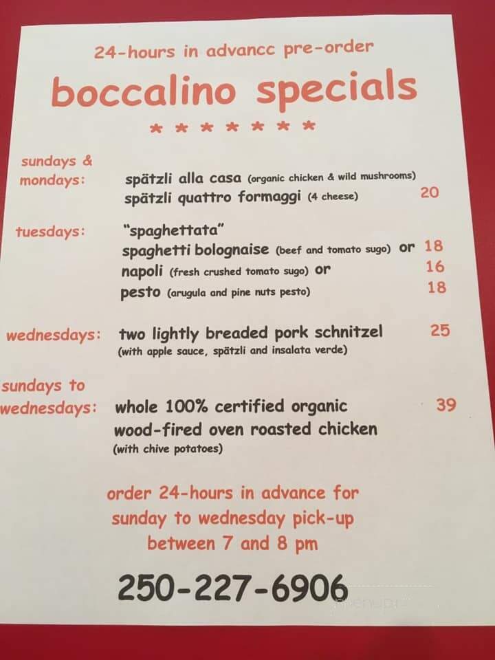 Boccalino Restaurant Motel & Cabins - Crawford Bay, BC menu_pic