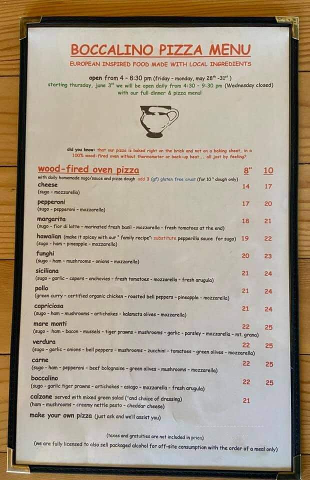 Boccalino Restaurant Motel & Cabins - Crawford Bay, BC menu_pic