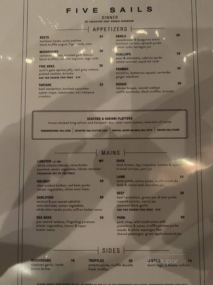 Five Sails Restaurant - Vancouver, BC menu_pic