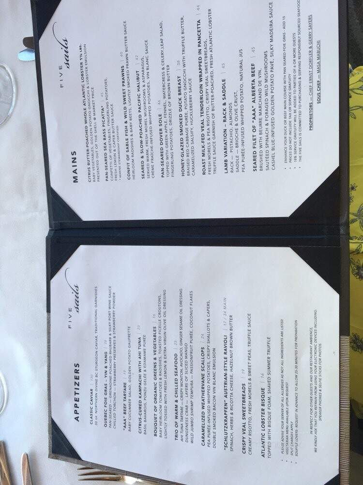 Five Sails Restaurant - Vancouver, BC menu_pic