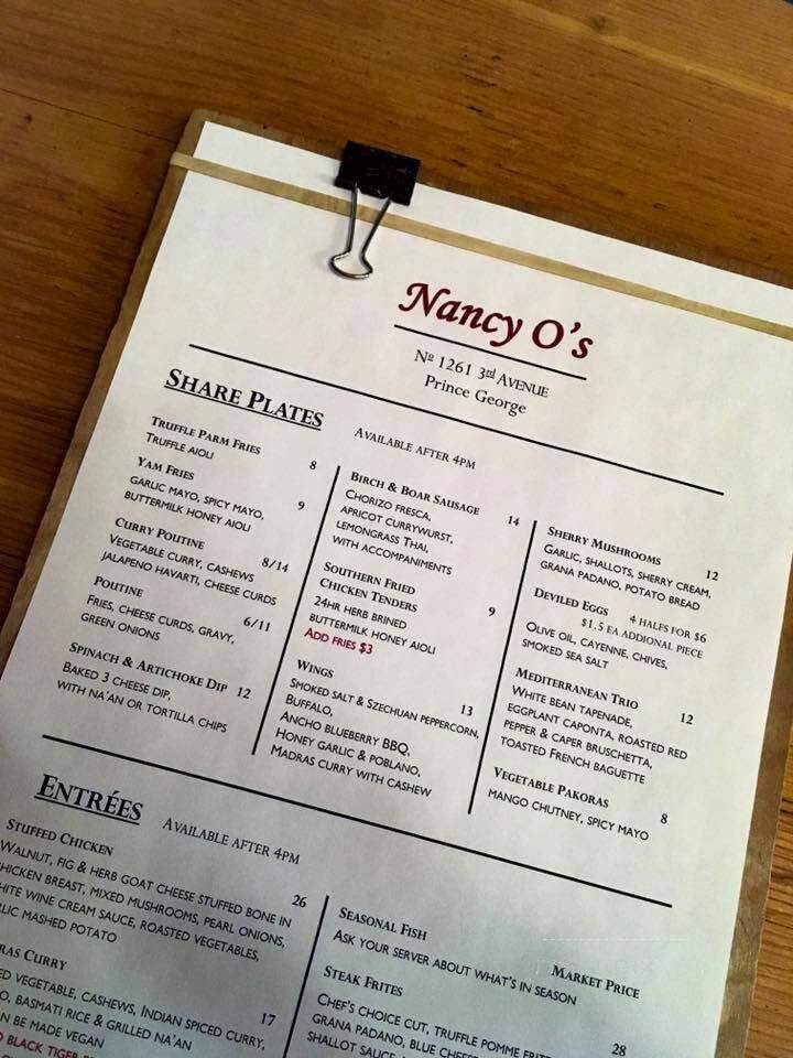 Nancy O's - Prince George, BC menu_pic