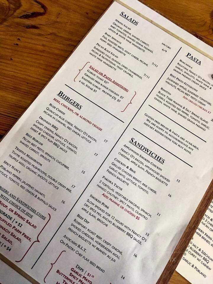 Nancy O's - Prince George, BC menu_pic