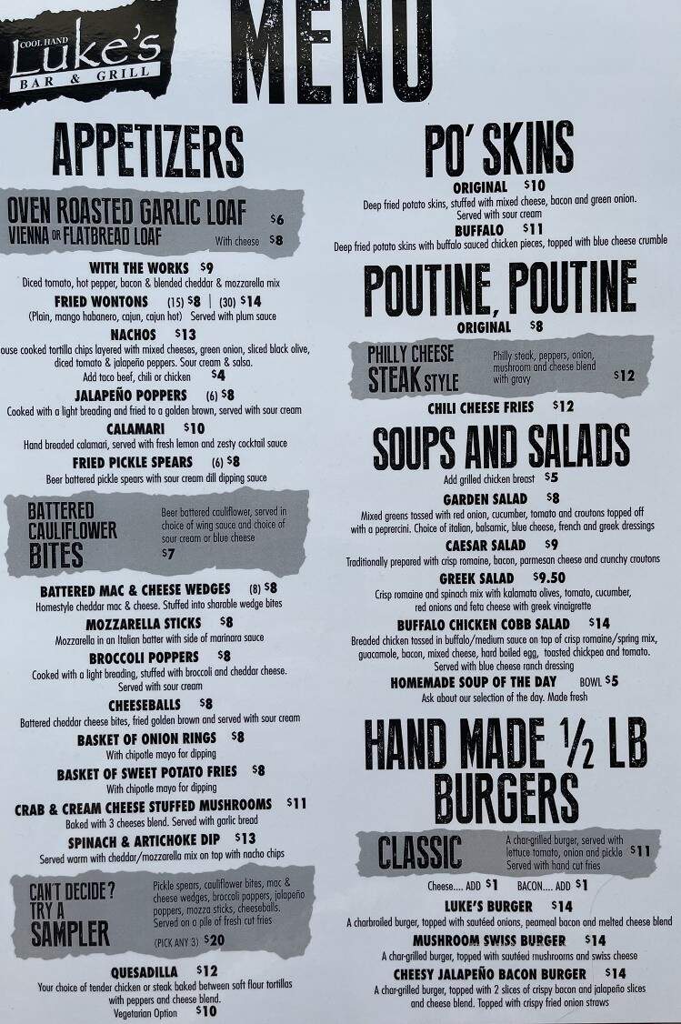 Cool Hand Luke's Bar & Grill - Niagara Falls, ON menu_pic