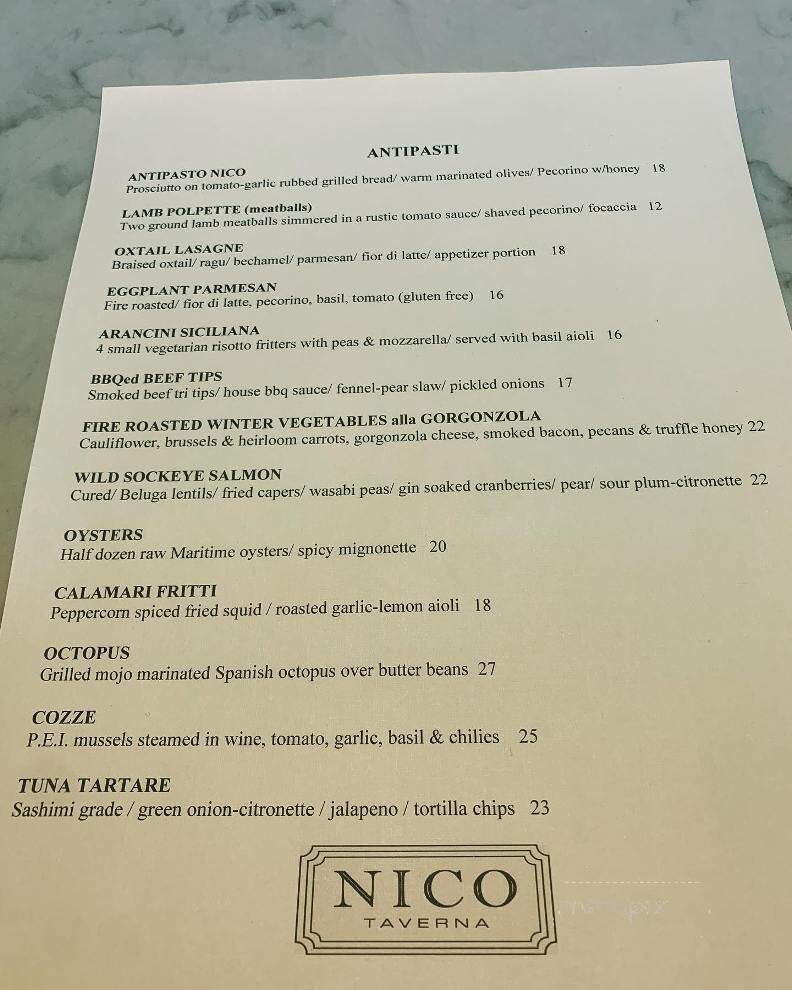 Nico Ristorante - Windsor, ON menu_pic