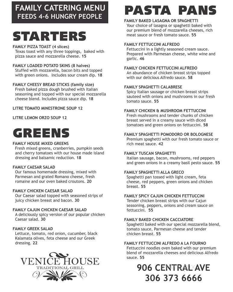 Venice House Traditional Grill - Saskatoon, SK menu_pic