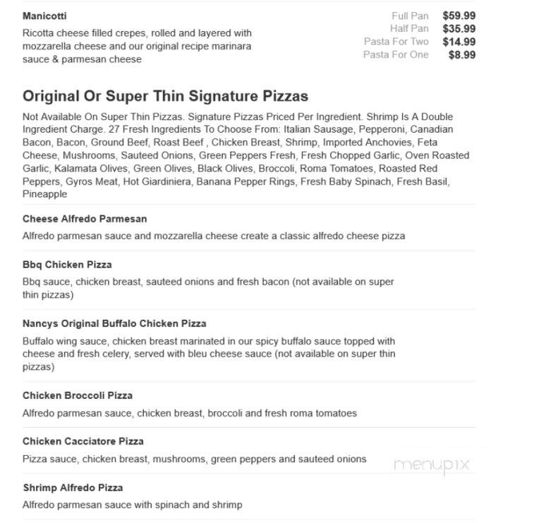 Nancy's Pizzeria - Woodridge, IL menu_pic