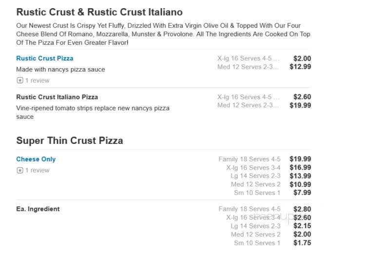 Nancy's Pizzeria - Woodridge, IL menu_pic
