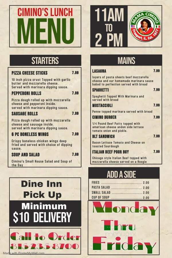 Cimino's Little Italy - Freeport, IL menu_pic