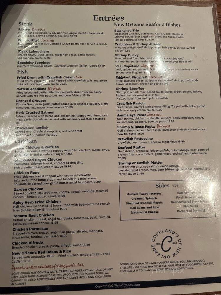 Copeland's Of New Orleans - Lake Charles, LA menu_pic