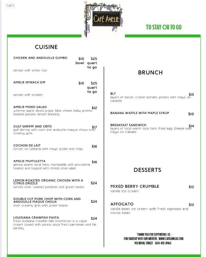 Cafe Amelie - New Orleans, LA menu_pic