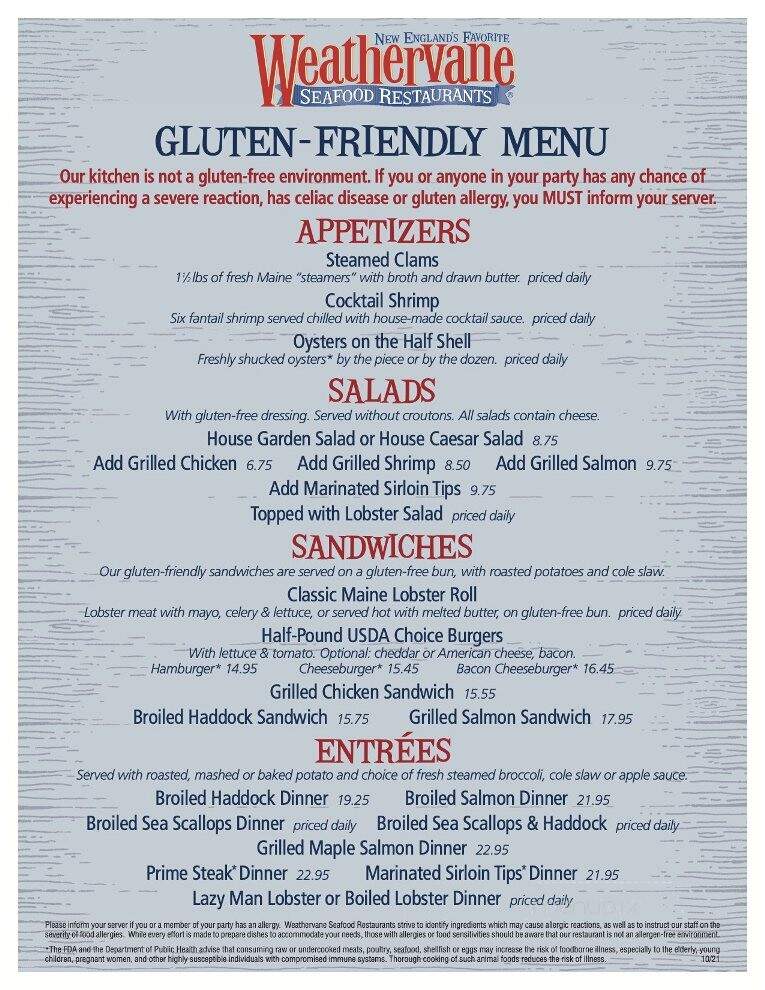 Weathervane Seafood Restaurant - Brewer, ME menu_pic