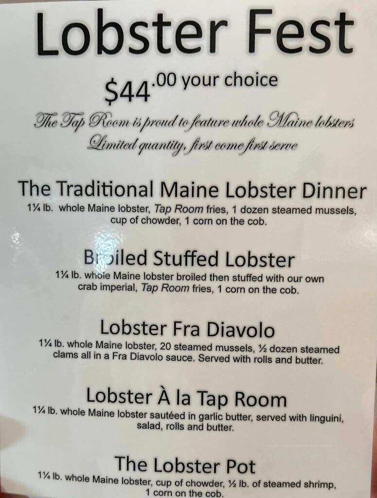 Tap Room - Chesapeake City, MD menu_pic