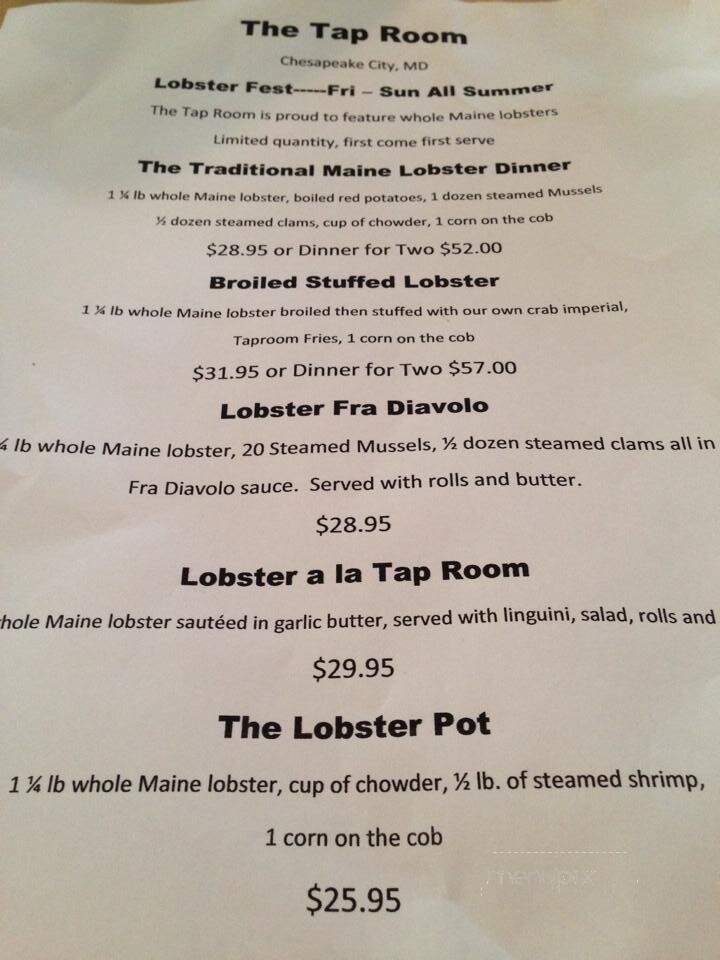 Tap Room - Chesapeake City, MD menu_pic
