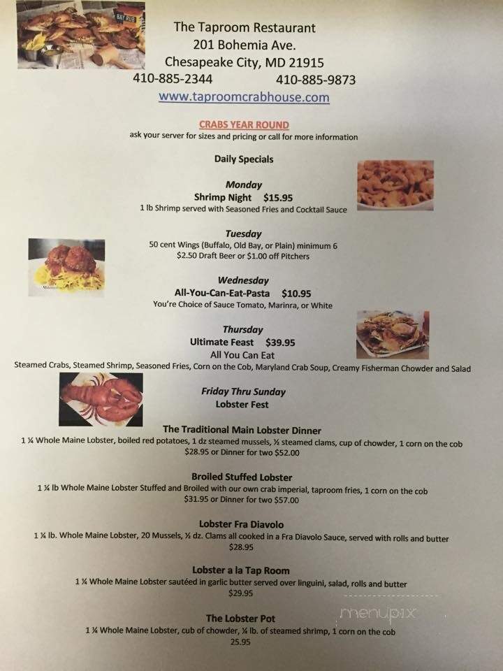 Tap Room - Chesapeake City, MD menu_pic