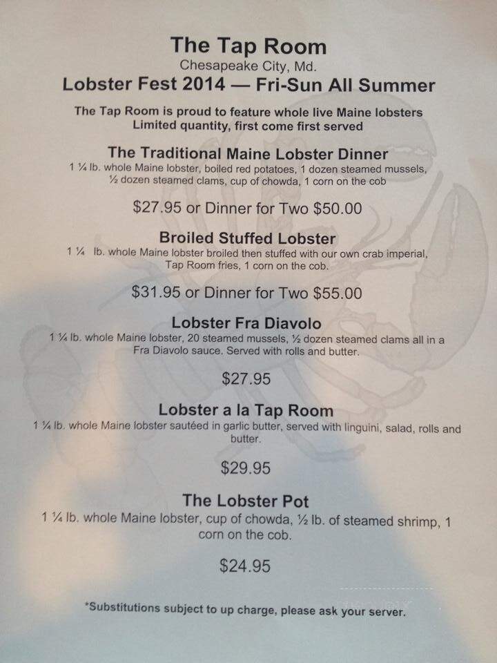 Tap Room - Chesapeake City, MD menu_pic
