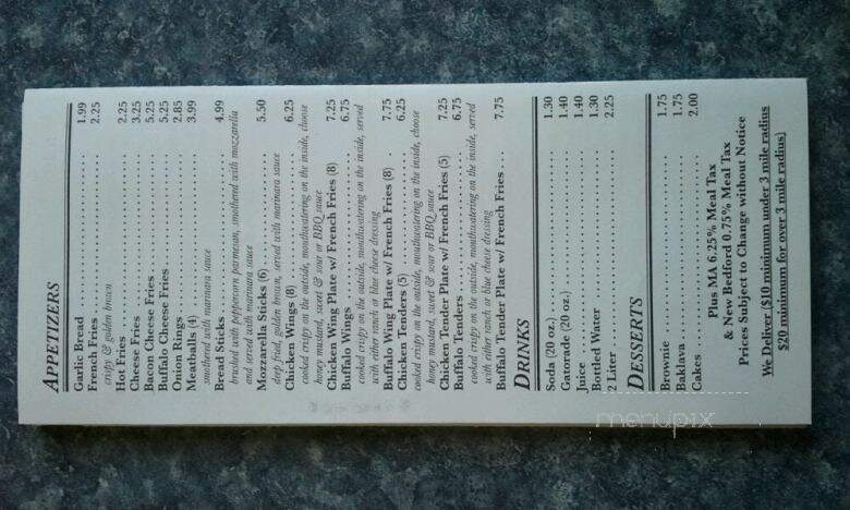 Sassaquin House Of Pizza - New Bedford, MA menu_pic