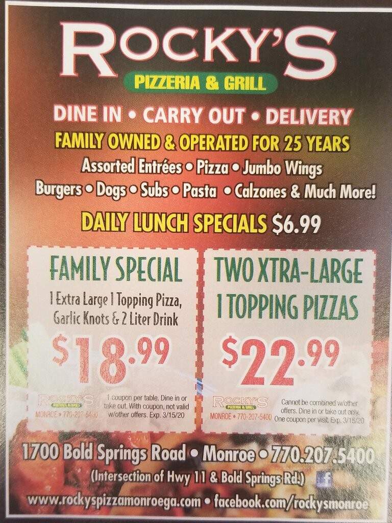 Rockys Pizzeria & Grill - Monroe, GA menu_pic
