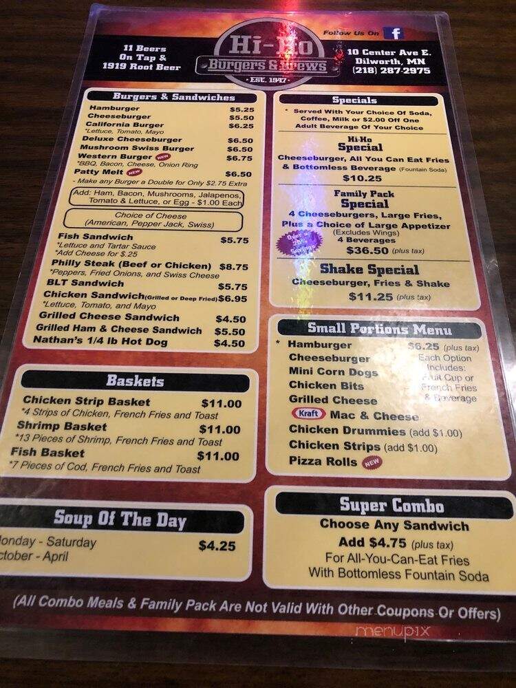 Hi-Ho Tavern - Dilworth, MN menu_pic