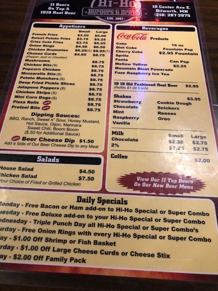 Hi-Ho Tavern - Dilworth, MN menu_pic