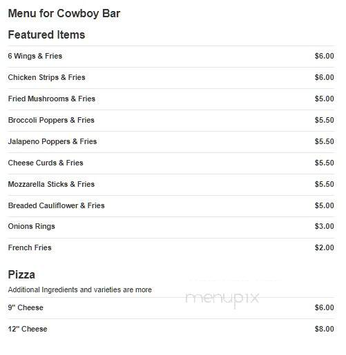 Cowboy Bar - La Valle, WI menu_pic